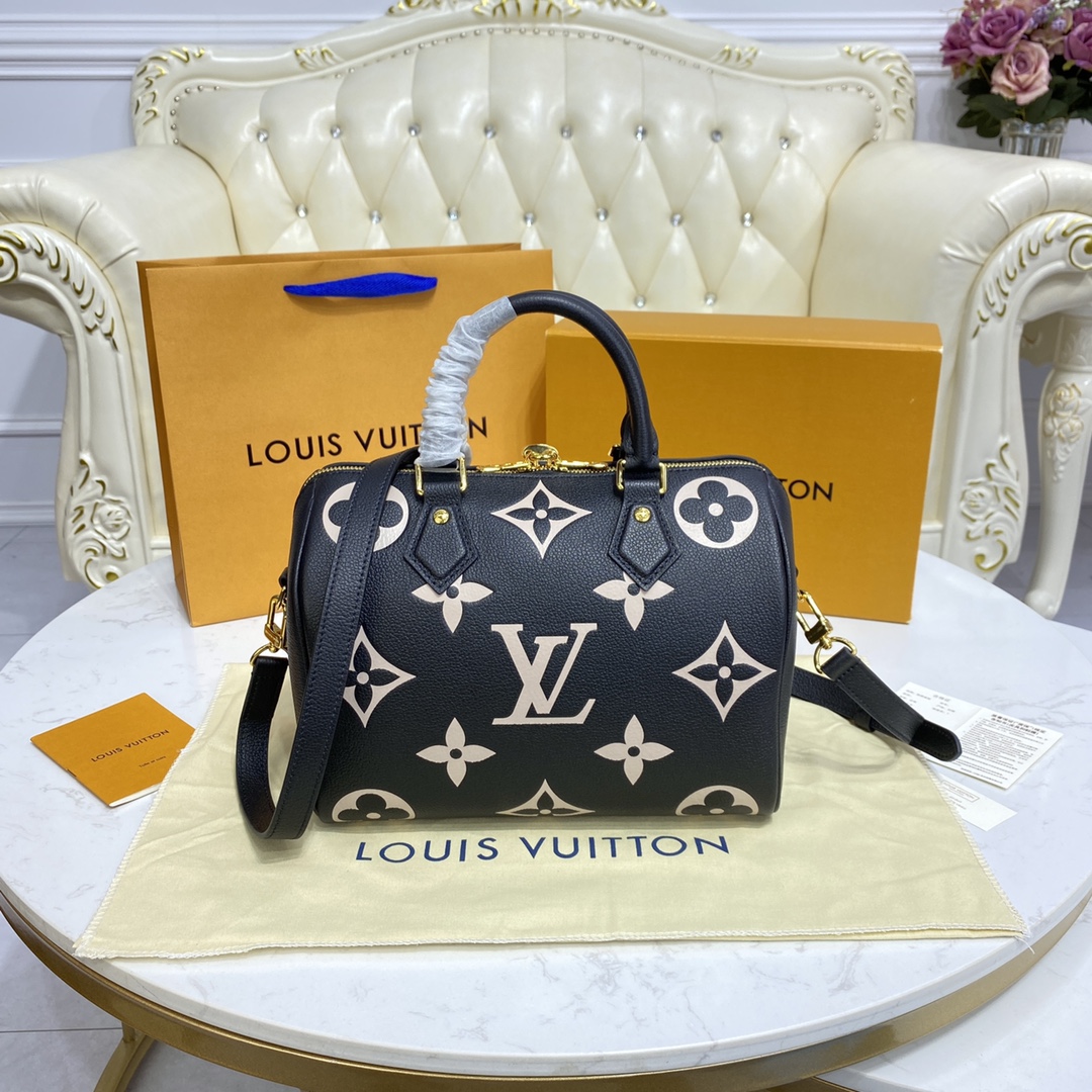 Louis Vuitton SPEEDY BANDOULIERE 25 Monogram Handbag M58947 Black/Beige